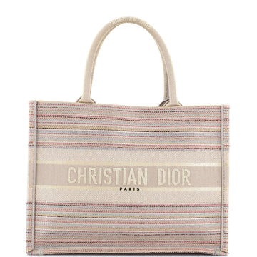 Christian Dior Book Tote Multicolor Stripes Embroidered Canvas Medium