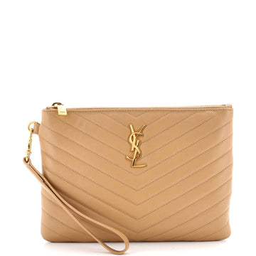 Saint Laurent Classic Monogram Wristlet Pouch Matelasse Chevron Leather Small