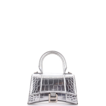 Balenciaga Hourglass Top Handle Bag Crocodile Embossed Leather XS