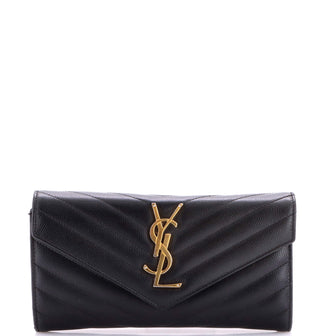 Saint Laurent Classic Monogram Flap Wallet Matelasse Chevron Leather Large