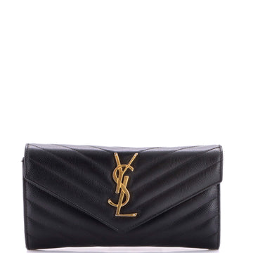 Saint Laurent Classic Monogram Flap Wallet Matelasse Chevron Leather Large