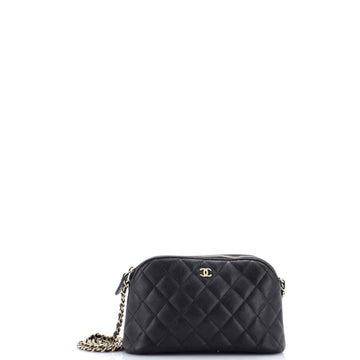 Chanel CC Dome Zip Clutch with Chain Quilted Caviar Small