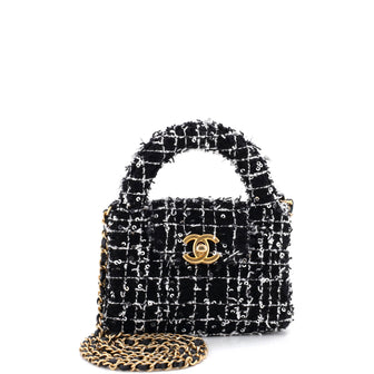 Chanel Kelly Top Handle Shopping Bag Quilted Tweed with Sequins Nano