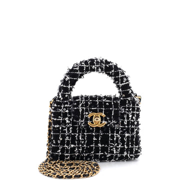 Chanel Kelly Top Handle Shopping Bag Quilted Tweed with Sequins Nano