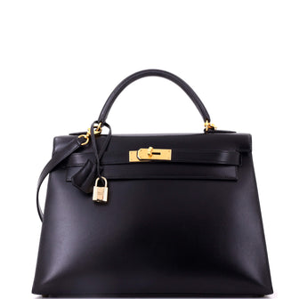 Hermes Kelly Handbag Black Box Calf with Gold Hardware 32