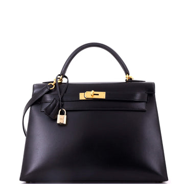 Hermes Kelly Handbag Black Box Calf with Gold Hardware 32
