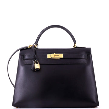 Hermes Kelly Handbag Black Box Calf with Gold Hardware 32