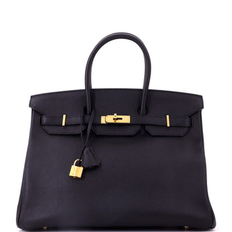 Hermes Birkin Handbag Black Epsom with Gold Hardware 35