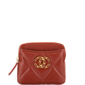 Chanel 19 Square Zip Around Card Holder Wallet Quilted Lambskin