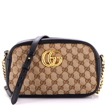 Gucci GG Marmont Shoulder Bag Diagonal Quilted GG Canvas with Leather Small