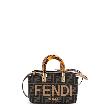 Fendi Logo By The Way Top Handle Bag Zucca Embroidered Canvas Mini