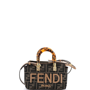 Fendi Logo By The Way Top Handle Bag Zucca Embroidered Canvas Mini