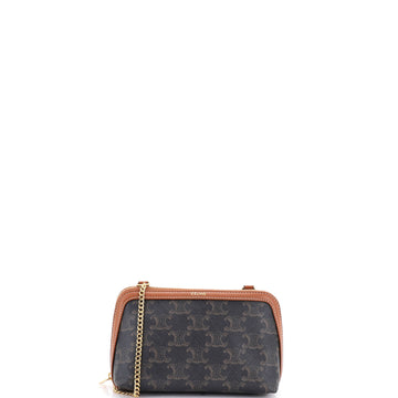 Celine Zip Around Chain Clutch Triomphe Coated Canvas