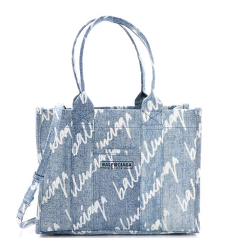 Balenciaga Hardware Tote Logo Printed Denim Small