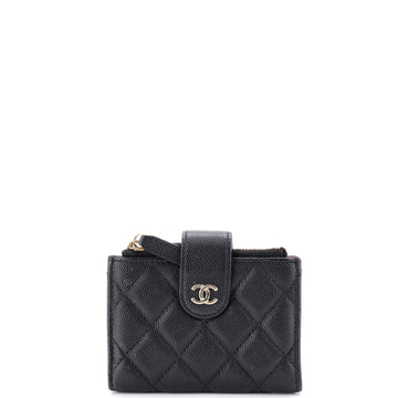 Chanel Double Zip French Wallet Quilted Caviar Compact