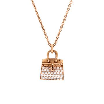 Hermes Birkin Amulette NM Pendant Necklace 18K Rose Gold and Diamonds