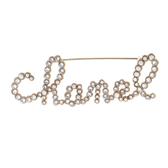 Chanel Swirling Logo Brooch Metal with Crystal and Faux Pearls