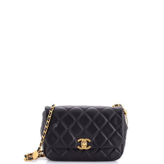 Chanel Medallion Pearl Chain Flap Bag Quilted Lambskin Mini