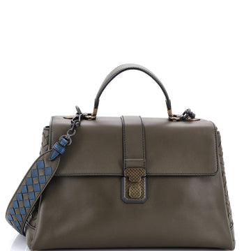 Bottega Veneta Piazza Top Handle Bag Leather with Intrecciato Detail Medium