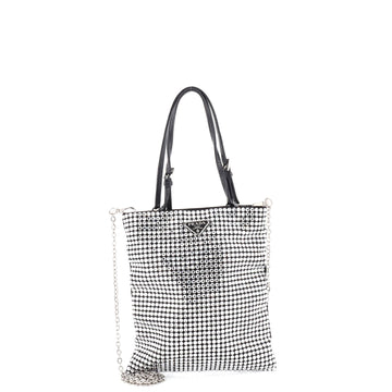 Prada Chain Flat Tote Crystal Embellished Satin Mini