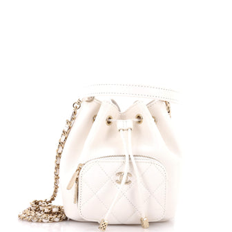 Chanel Business Affinity Top Handle Drawstring Bucket Bag Quilted Caviar Mini
