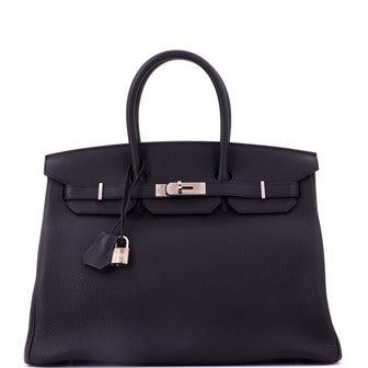 Hermes Birkin Handbag Black Togo with Palladium Hardware 35