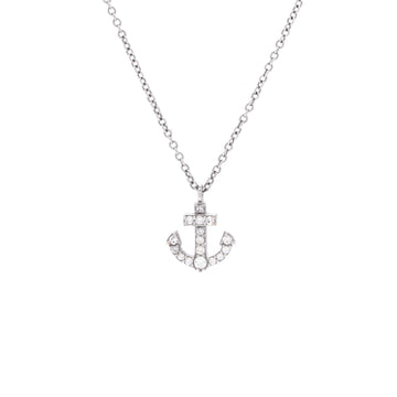 Tiffany & Co. Metro Anchor Pendant Necklace 18K White Gold and Diamonds Mini