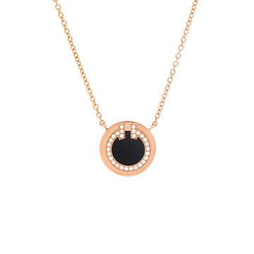 Tiffany & Co. T Circle Pendant Necklace 18K Rose Gold with Onyx and Diamonds Small