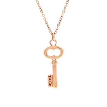 Tiffany & Co. Key Pendant Necklace 18K Rose Gold Mini