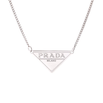 Prada Logo Triangle Necklace 18K White Gold