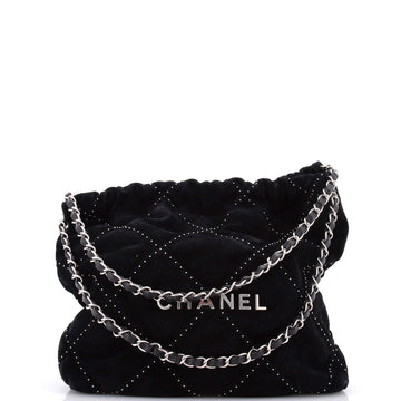 Chanel 22 Chain Hobo Quilted Studded Suede Small