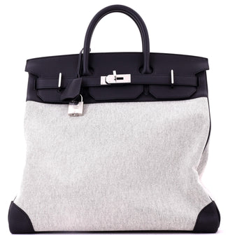 Hermes HAC Birkin Bag Criss Cross Toile and Black Evercolor with Palladium Hardware 40