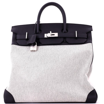 Hermes HAC Birkin Bag Criss Cross Toile and Black Evercolor with Palladium Hardware 40