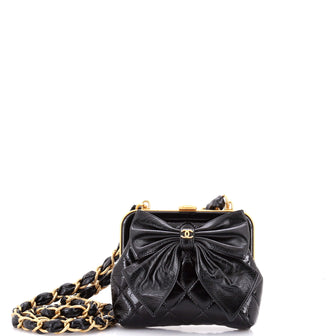 Chanel Bow Frame Clutch With Chain Quilted Patent with Lambskin Mini