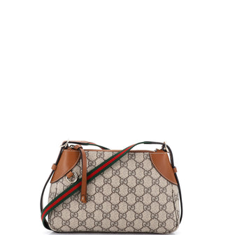 Gucci Emblem Shoulder Bag GG Coated Canvas with Leather Small