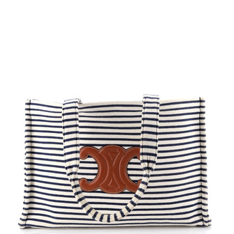 Celine Cabas Thais Tote Triomphe Striped Canvas Large