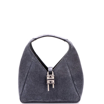 Givenchy Padlock Hobo Washed Denim and Crocodile Embossed Leather Mini