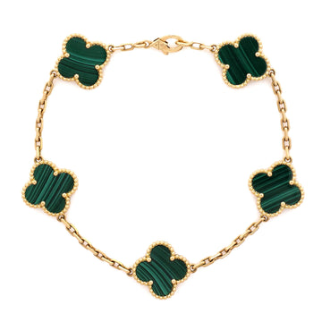 Van Cleef & Arpels Vintage Alhambra 5 Motifs Bracelet 18K Yellow Gold and Malachite