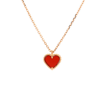 Van Cleef & Arpels Sweet Alhambra Heart Pendant Necklace 18K Rose Gold and Carnelian