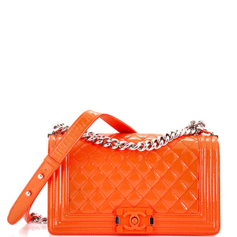 Chanel Boy Flap Bag Quilted Plexiglass Patent Old Medium