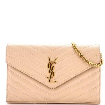 Saint Laurent Classic Monogram Wallet on Chain Matelasse Chevron Leather Medium