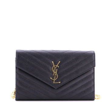 Saint Laurent Classic Monogram Wallet on Chain Matelasse Chevron Leather Medium