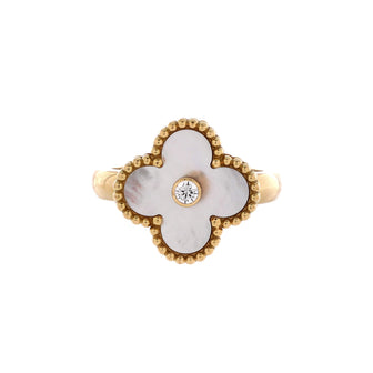 Van Cleef & Arpels Vintage Alhambra Ring 18K Yellow Gold with Mother of Pearl and Diamond