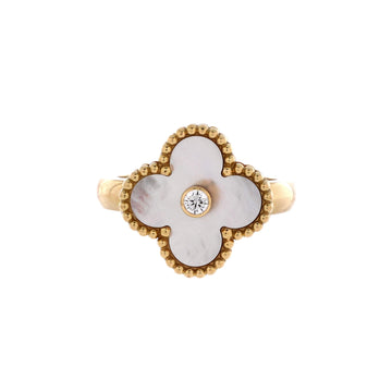 Van Cleef & Arpels Vintage Alhambra Ring 18K Yellow Gold with Mother of Pearl and Diamond