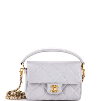 Chanel Top Handle Flap Convertible Bag Quilted Caviar Mini