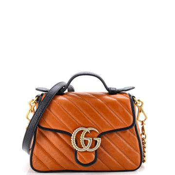 Gucci GG Marmont Top Handle Flap Bag Diagonal Quilted Leather Mini