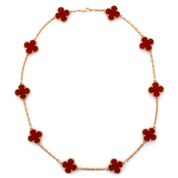 Van Cleef & Arpels Vintage Alhambra 10 Motifs Necklace 18K Yellow Gold and Carnelian