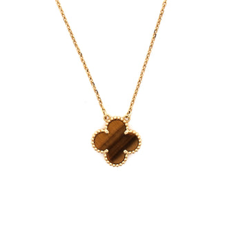 Van Cleef & Arpels Vintage Alhambra Pendant Necklace 18K Yellow Gold and Tiger Eye