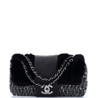 Chanel Fantasy Flap Bag Fur and Tweed with Lizard Medium