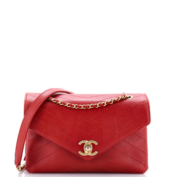 Chanel Envelope Compartment Flap Bag Chevron Calfskin Medium